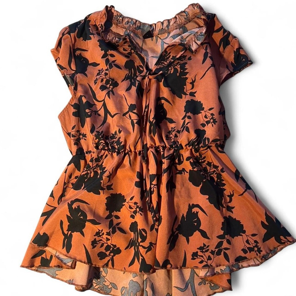 SHEIN Orange and Black Floral Blouse